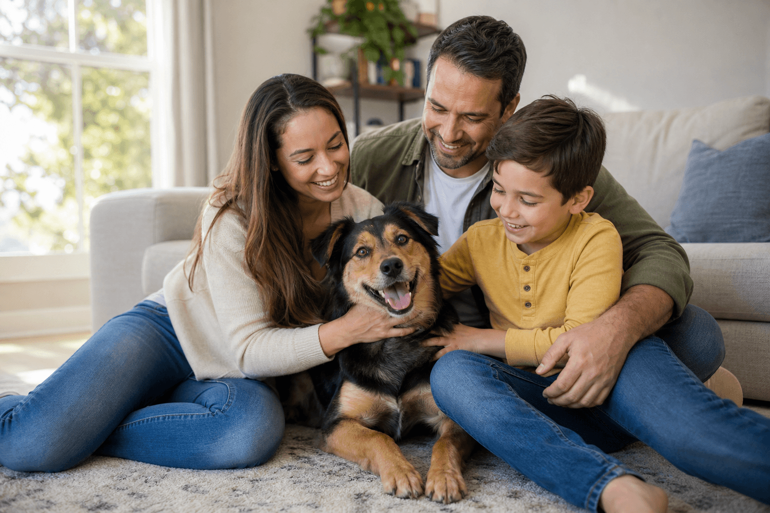 Family with adopted dog