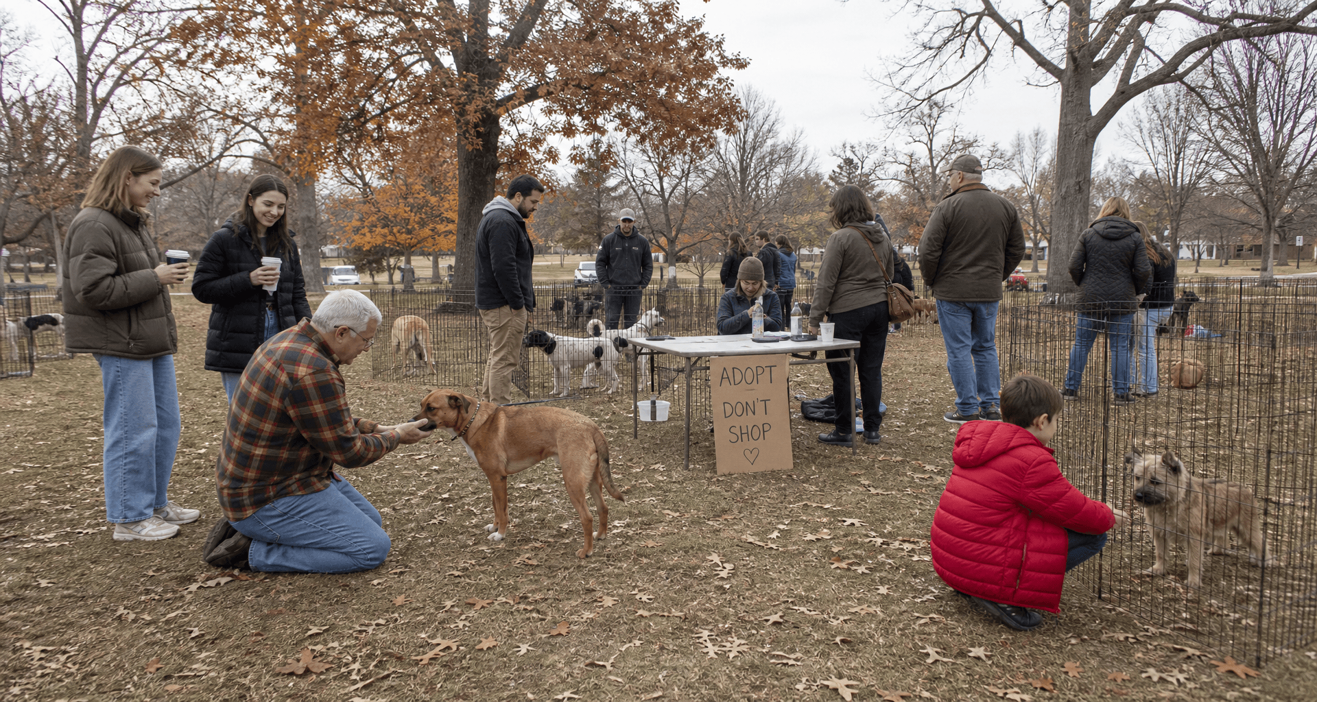 Community pet adoption event in a public park